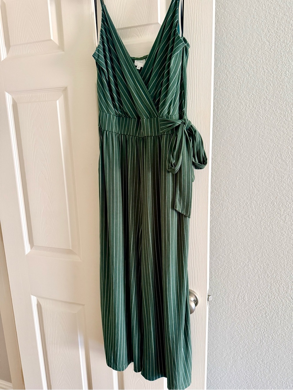 Green Striped Wrap Jumpsuit Dress